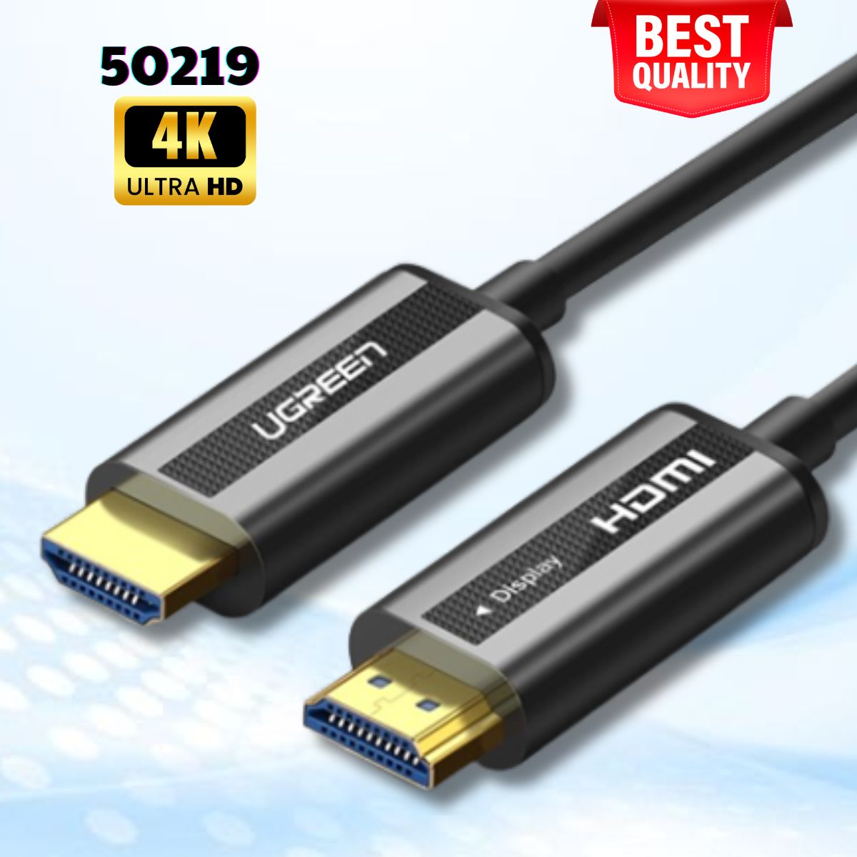 Cáp HDMI 2.0 Ugreen 50219 sợi quang hợp kim kẽm, Dài 50m cao cấp, Hỗ trợ 4K/60Hz, Băng thông 18Gbps