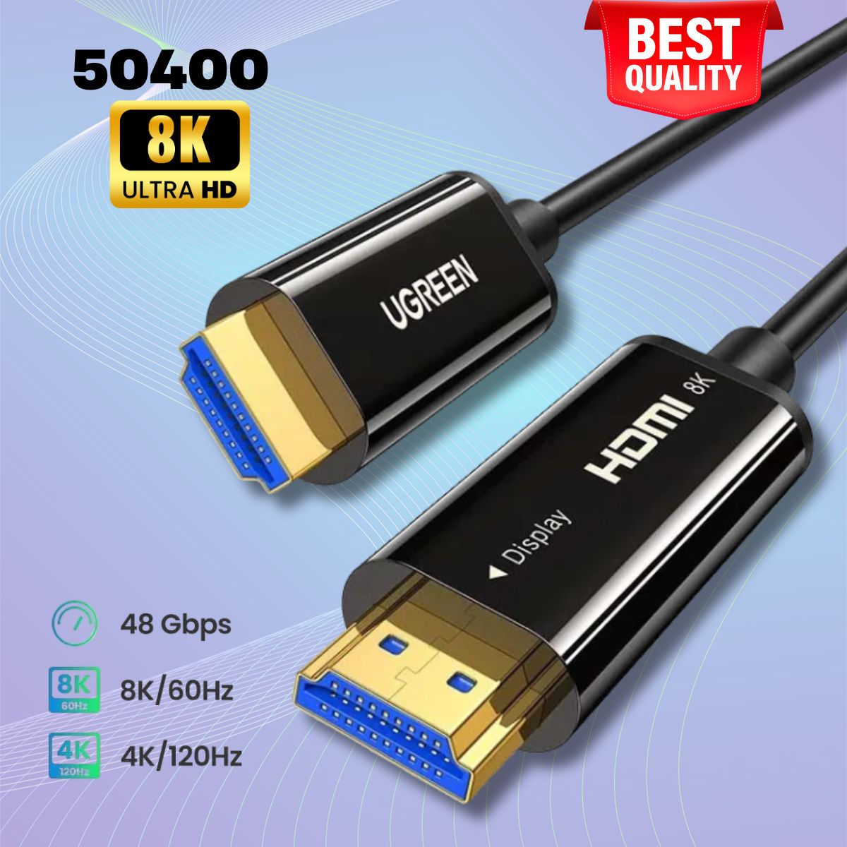 Cáp HDMI 2.1 Sợi quang Ugreen 50400 Dài 40m, Hỗ trợ 8K@60Hz HDR, EARC Cao cấp