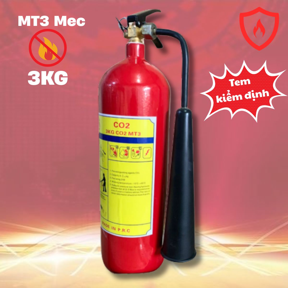 Bình chữa cháy CO2 MT3 Mec 3Kg, Áp suất vận hành 3 MPa, Có kiểm định