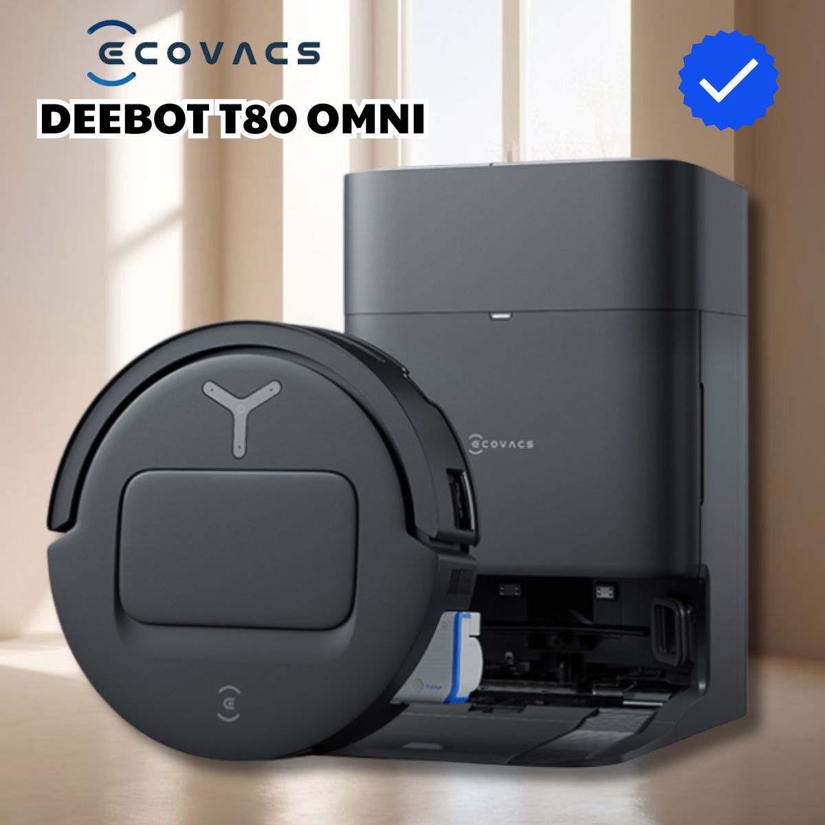Robot lau nhà tự động Ecovacs Deebot T80 Omni Lực hút 18.000Pa, Chống rối tóc