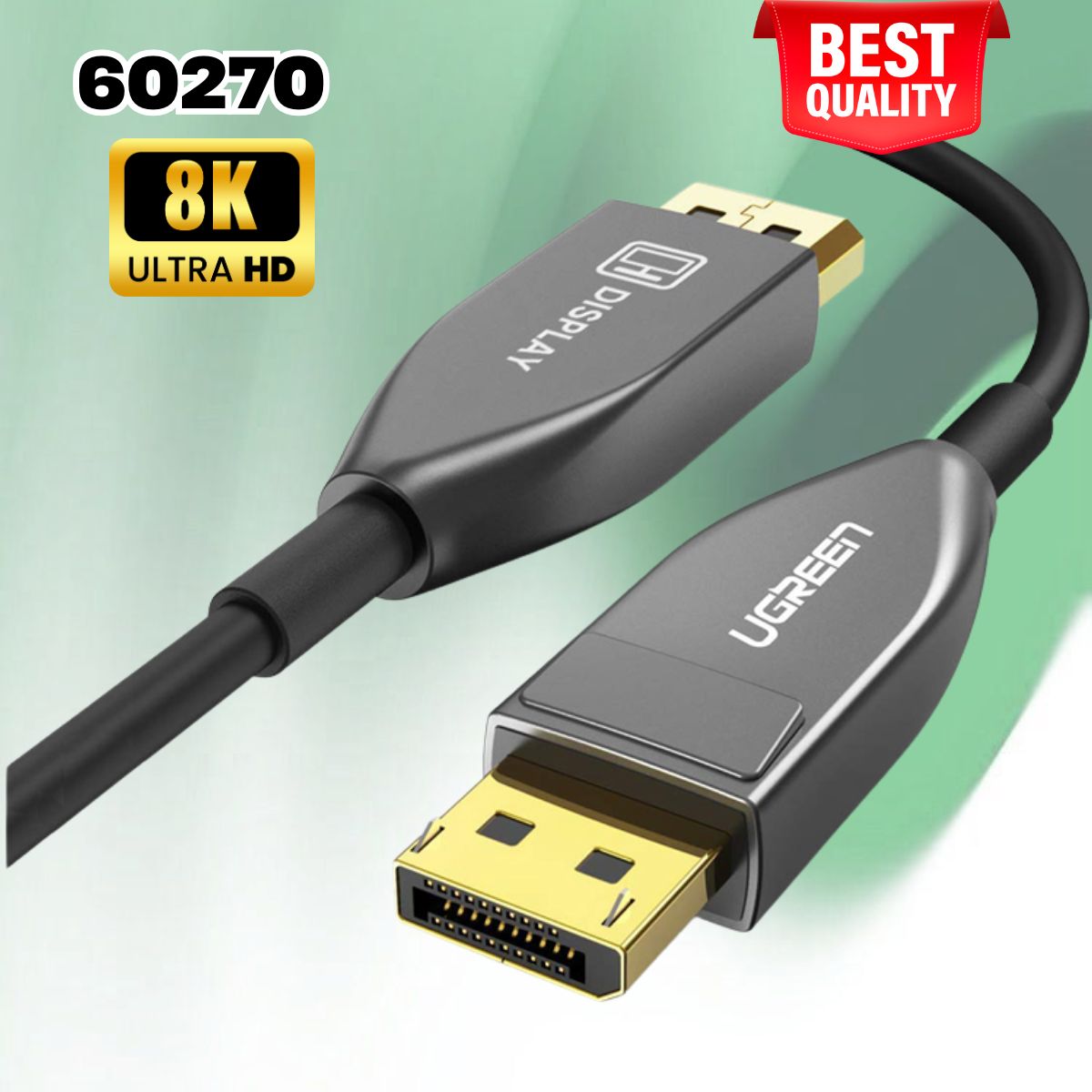 Cáp DisplayPort 1.4 Ugreen 60270 Sợi quang Dài 10m Hỗ trợ 8K@60Hz, Đầu mạ vàng chống oxi hoá