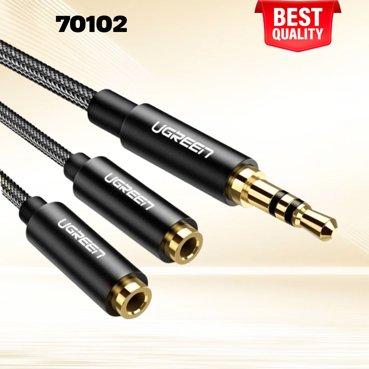 Cáp chia 2 cổng Audio 3.5mm Ugreen 70102 dài 20cm, Bện nylon