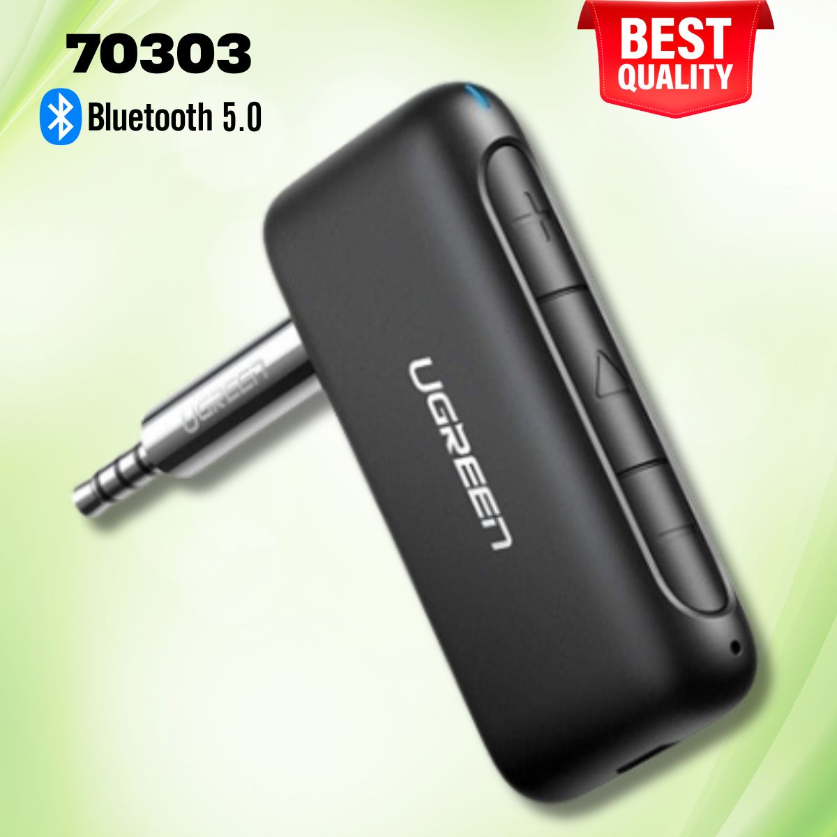 Bộ nhận âm thanh Bluetooth 5.0 Ugreen 70303 AUX 3.5mm cho ô tô hỗ trợ MIC gọi điện, Khoảng cách 10m