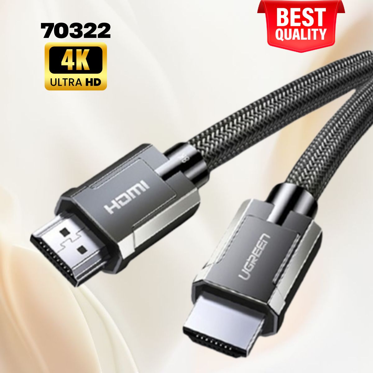 Cáp HDMI 2.0 Ugreen 70322 HD136 dài 1m, Chuẩn 4K@60MHz, Băng thôgn 18Gbps