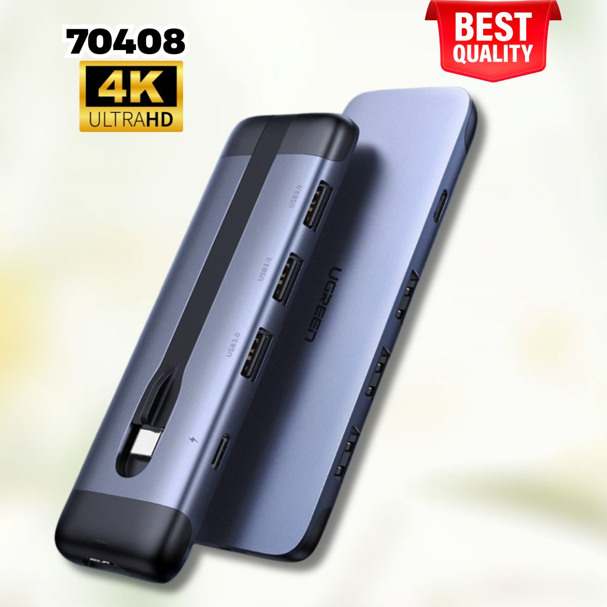 Bộ chuyển USB Type-C Ugreen 70408 màu xám, HDMI 4K*2K@30Hz + 3xUSB 3.0 + PD 100W