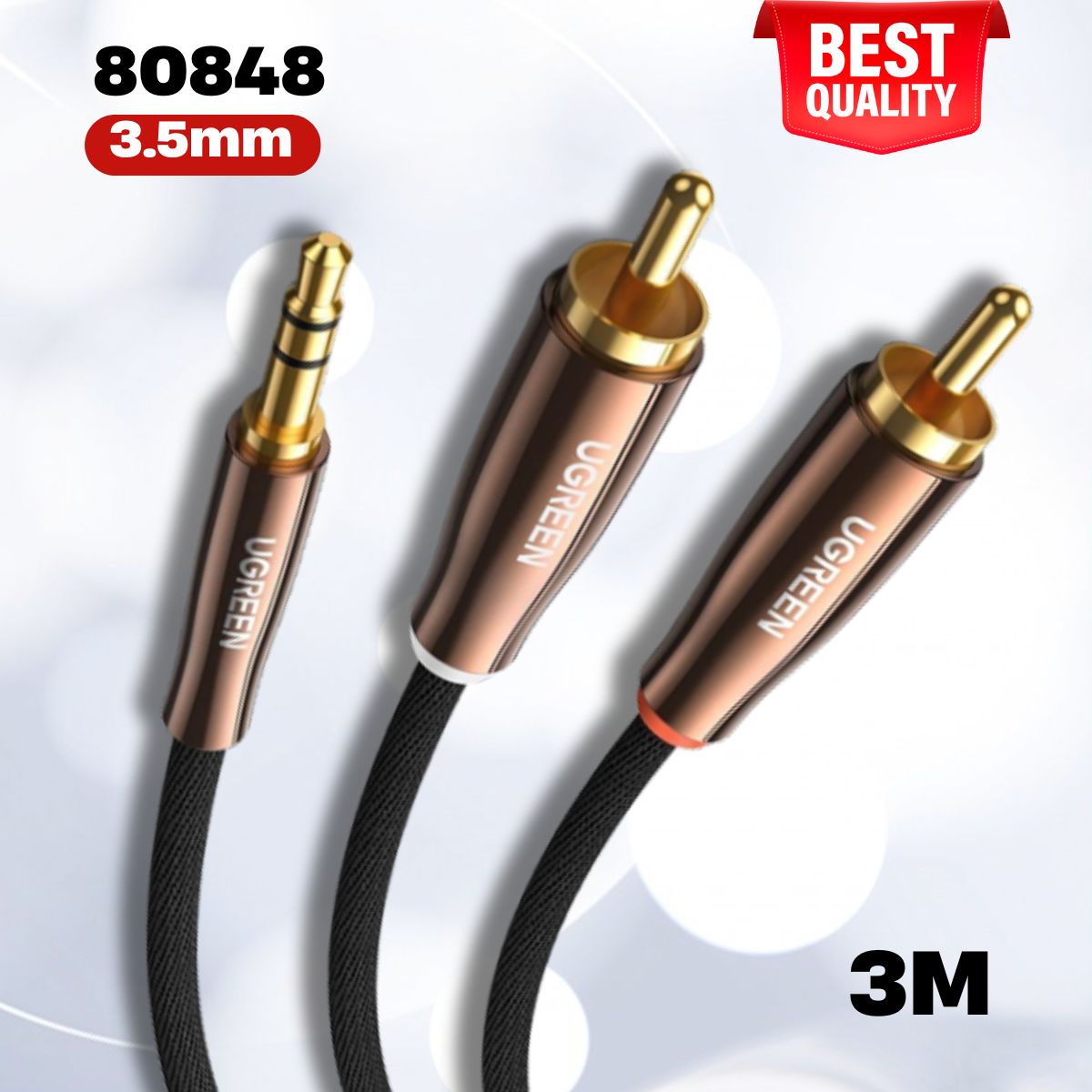 Cáp âm thanh 3.5mm ra 2 RCA dài 3M cao cấp Ugreen 80848