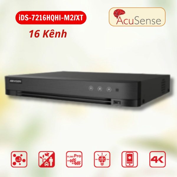 Đầu ghi hình Hikvision iDS-7216HQHI-M2/XT AcuSense 16 kênh, 2 sata HDD, 16 khuôn mặt thư viện, tìm kiếm khuôn mặt 4ch