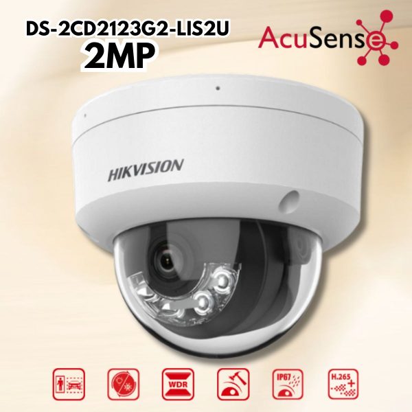 Camera Hikvision DS-2CD2123G2-LIS2U Dome 2MP, AcuSense phát hiện người & xe, Smart Hybrid Light trong nhà