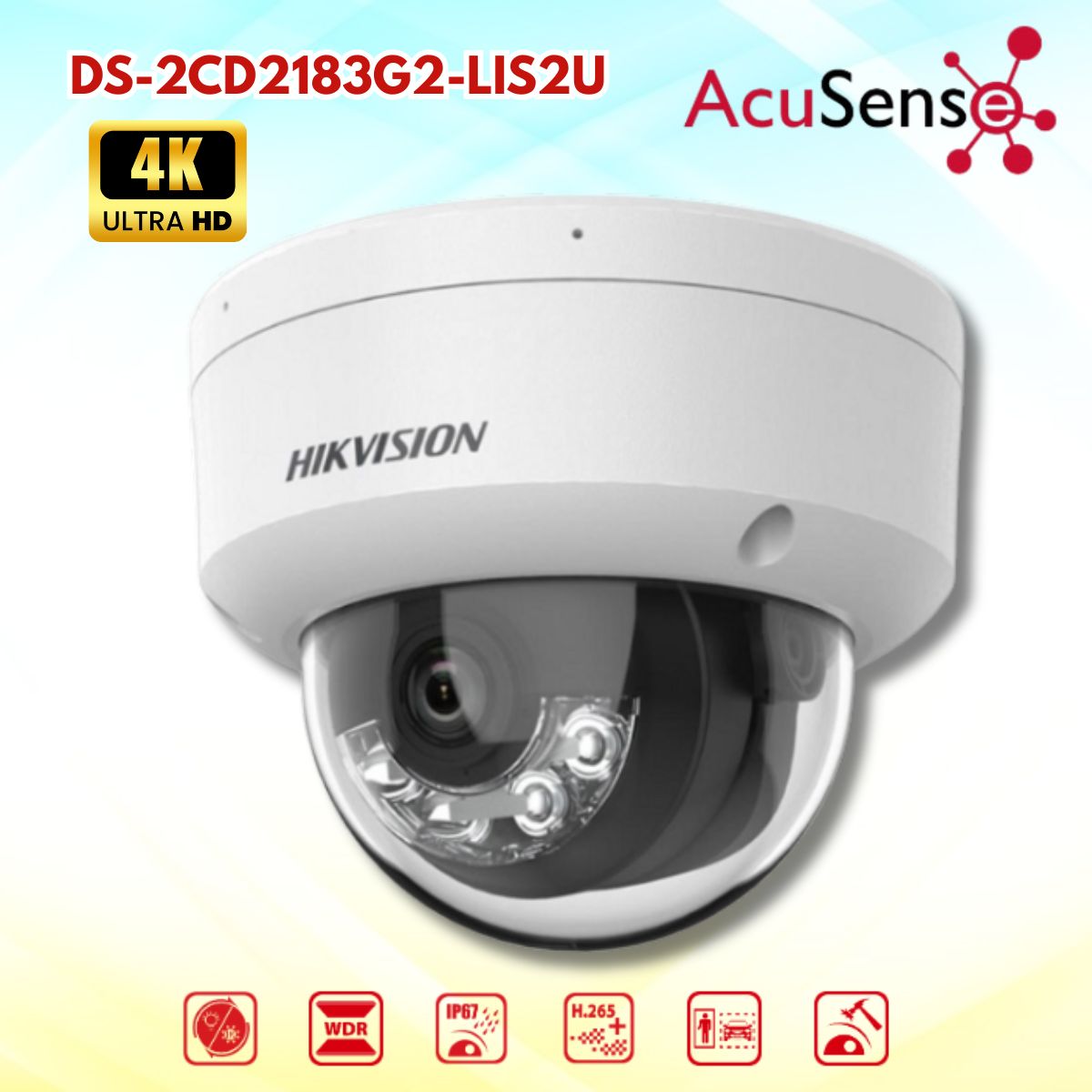 Camera Hikvision DS-2CD2183G2-LIS2U Dome 8MP 4K, Mic kép, Âm thanh 2 chiều