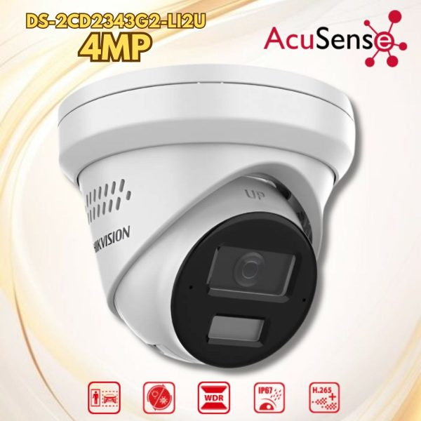 Camera IP Hikvision DS-2CD2343G2-LI2U 4MP Turret, Smart Hybrid Light & IR tới 30m, chuẩn IP67