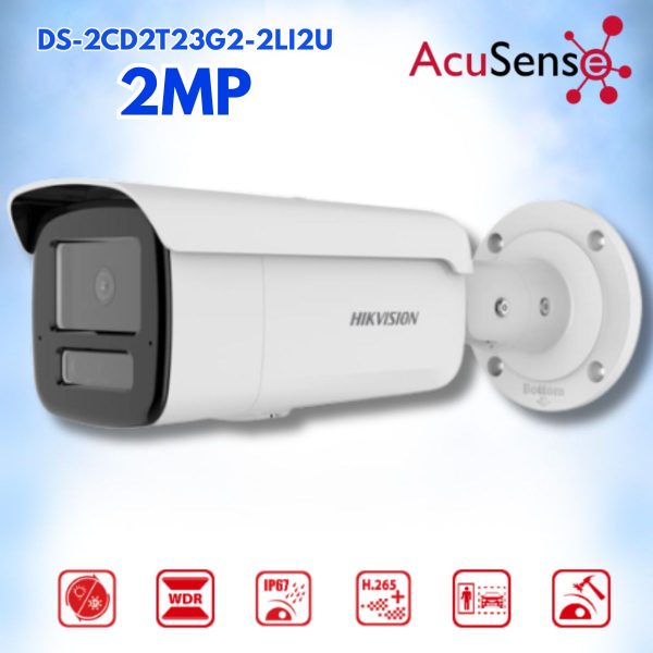 Camera Hikvision AcuSense DS-2CD2T23G2-2LI2U 2MP, phát hiện người/xe, báo động chính xác