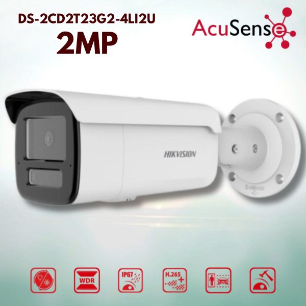 Camera Acusense Hybrid Light Hikvision DS-2CD2T23G2-4LI2U Phân biệt người và xe, Mic kép 2U, Chuẩn IP67 & IK10