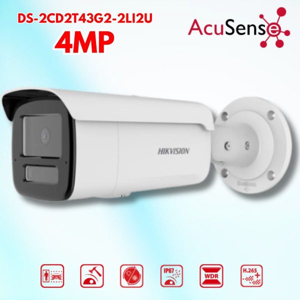 Camera IP Hikvvision Acusense DS-2CD2T43G2-2LI2U 4MP siêu nét, Đèn Hybrid Light 4 chế độ, Mic kép 2U
