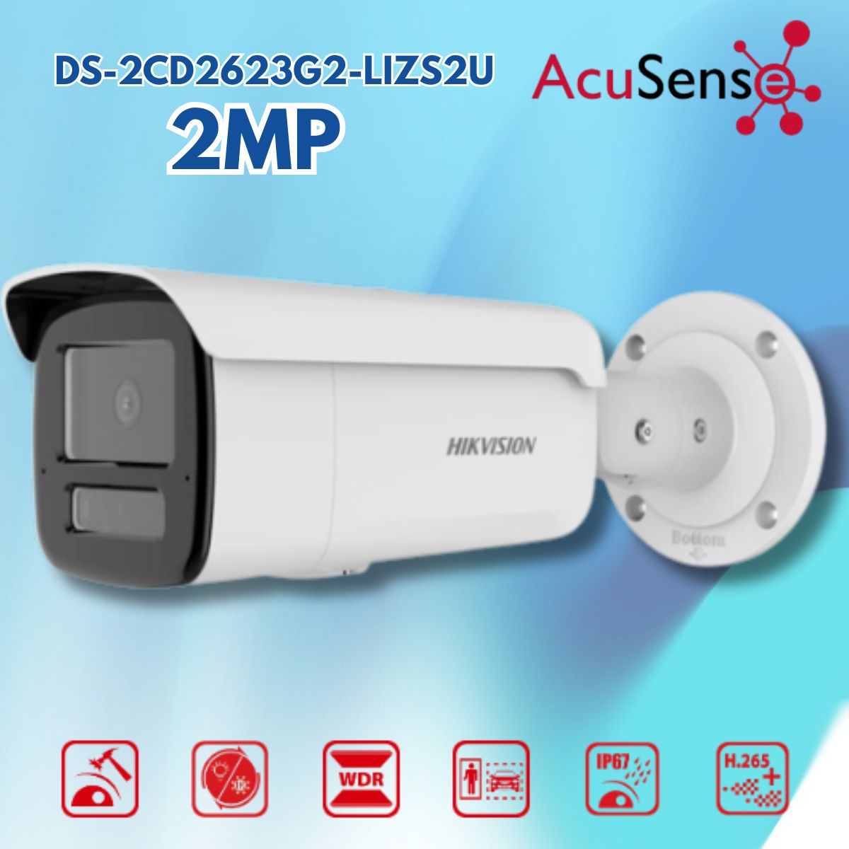Camera Hikvision DS-2CD2623G2-LIZS2U 2MP AcuSense, Ống kính varifocal 2.8-12 mm, Smart Hybrid Light