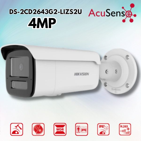 Camera IP Hikvision DS-2CD2643G2-LIZS2U 4MP, Ống kính varifocal 2.8–12 mm, Smart Hybrid Light & IR 60 m, IP67