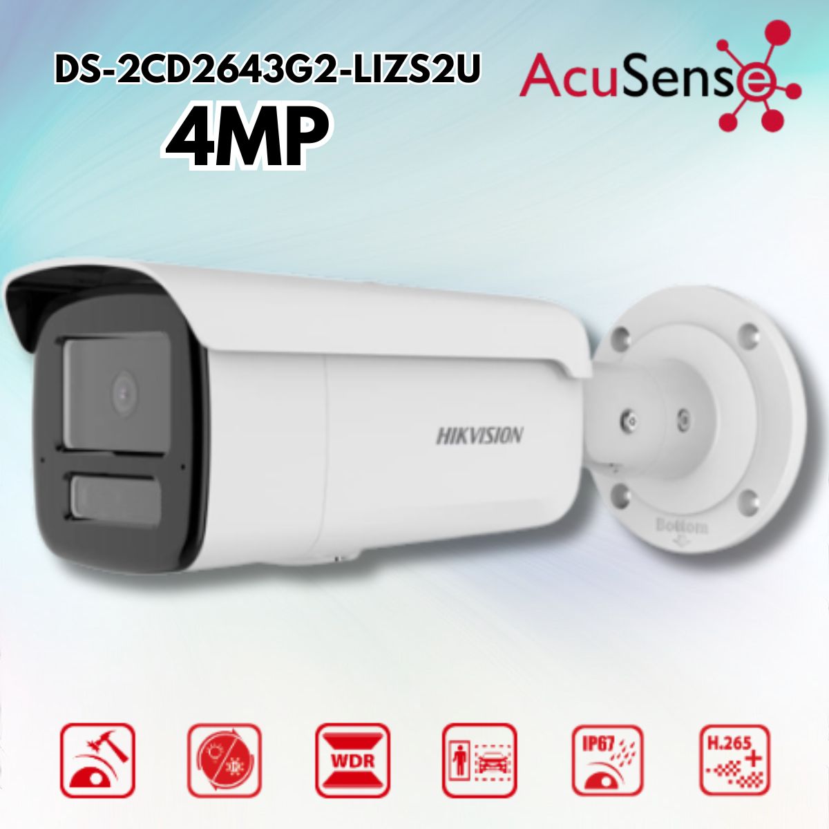 Camera IP Hikvision DS-2CD2643G2-LIZS2U 4MP, Ống kính varifocal 2.8–12 mm, Smart Hybrid Light & IR 60 m, IP67