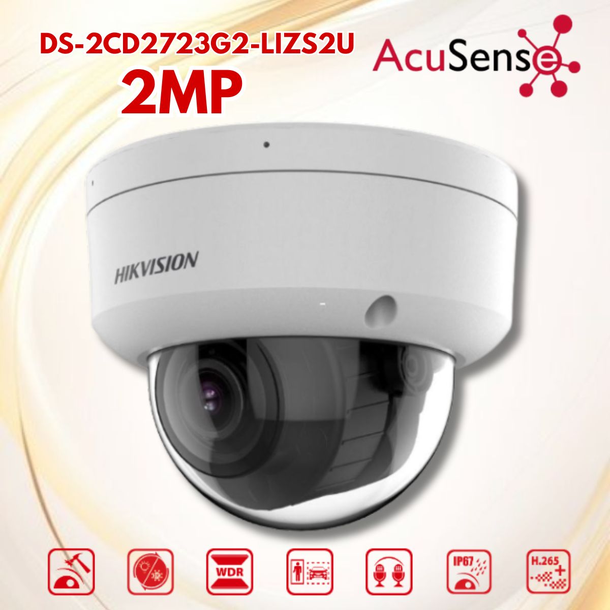 Camera Dome Hikvision DS-2CD2723G2-LIZS2U 2MP, Ống kính Varifocal 2.8–12 mm, Smart Hybrid Light & IR 40 m