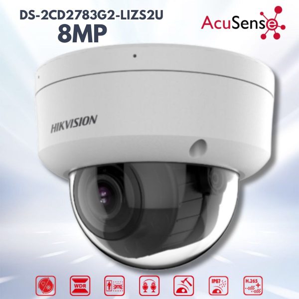 Camera Hikvision Dome DS-2CD2783G2-LIZS2U 8MP, Đèn kép, Chống báo giả, Ghi hình có màu 24/7