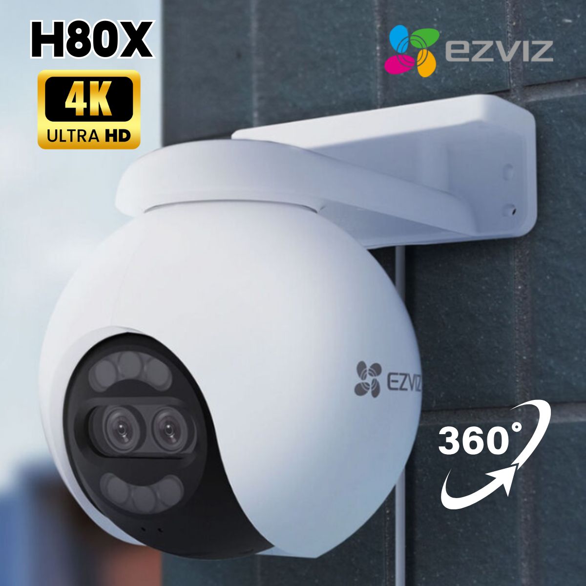 Camera Wifi toàn cảnh ống kính kép H80x 4K 8MP Quay 360 độ, Đàm thoại 2 chiều, Chống báo động giả