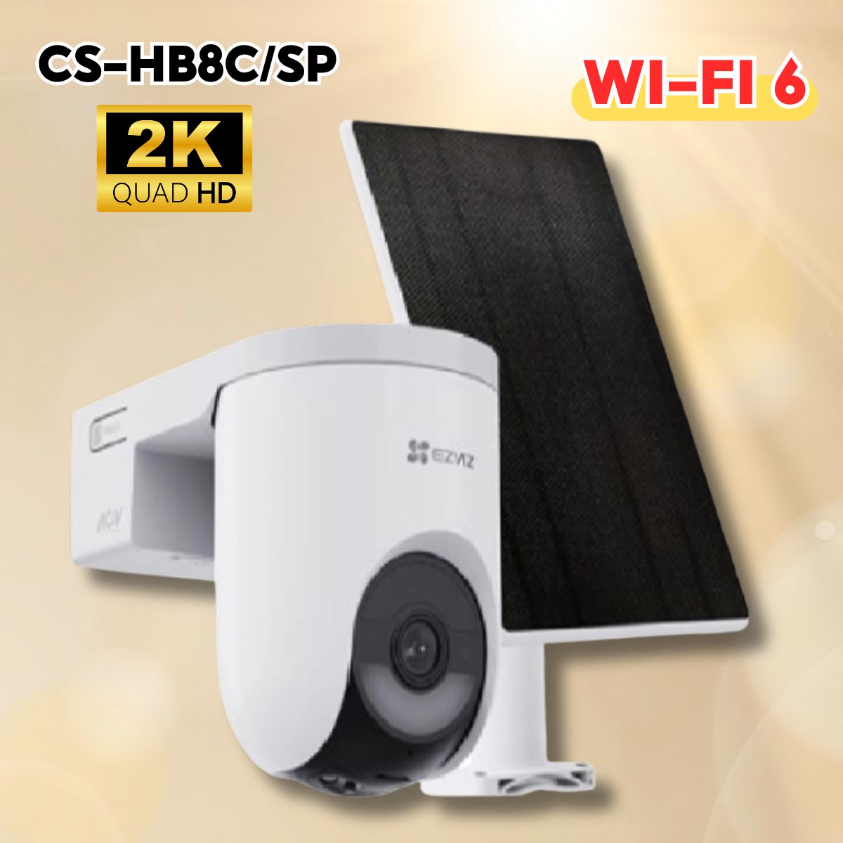 Camera pin năng lượng mặt trời Ezviz CS-HB8c/SP  2K+ 4MP, Wi-Fi 6,  pin wifi 5,200 mAh, Đàm thoại 2 chiều, Báo động đèn & còi