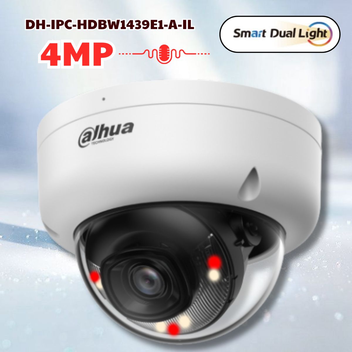 Camera IP Dome DH-IPC-HDBW1439E1-A-IL 4MP Phát hiện người, Hồng ngoại 30m, 12V DC/PoE