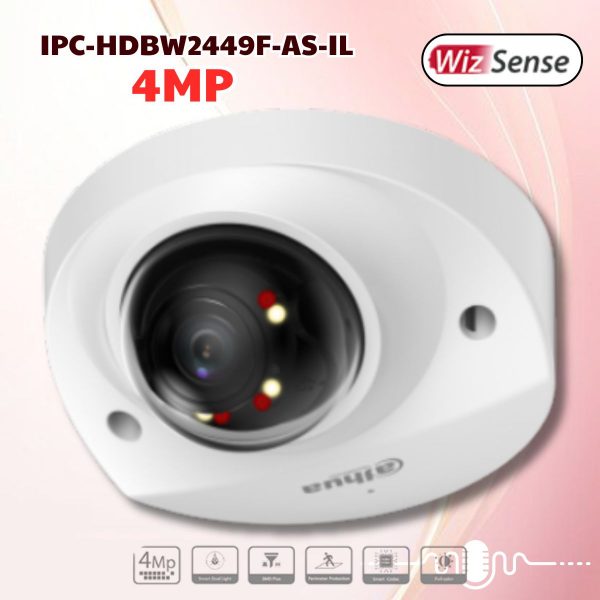 Camera Dahua WizSense IPC-HDBW2449F-AS-IL, Phát hiện người & xe, Tích hợp Mic, IR 30m, 12VDC/PoE