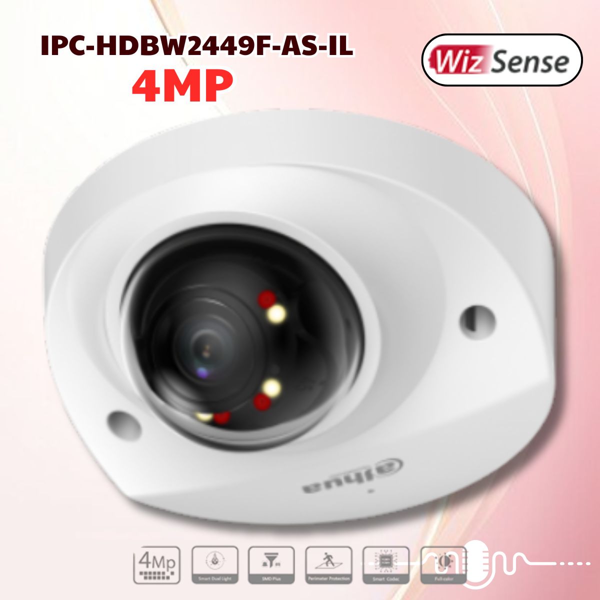 Camera Dahua WizSense IPC-HDBW2449F-AS-IL, Phát hiện người & xe, Tích hợp Mic, IR 30m, 12VDC/PoE