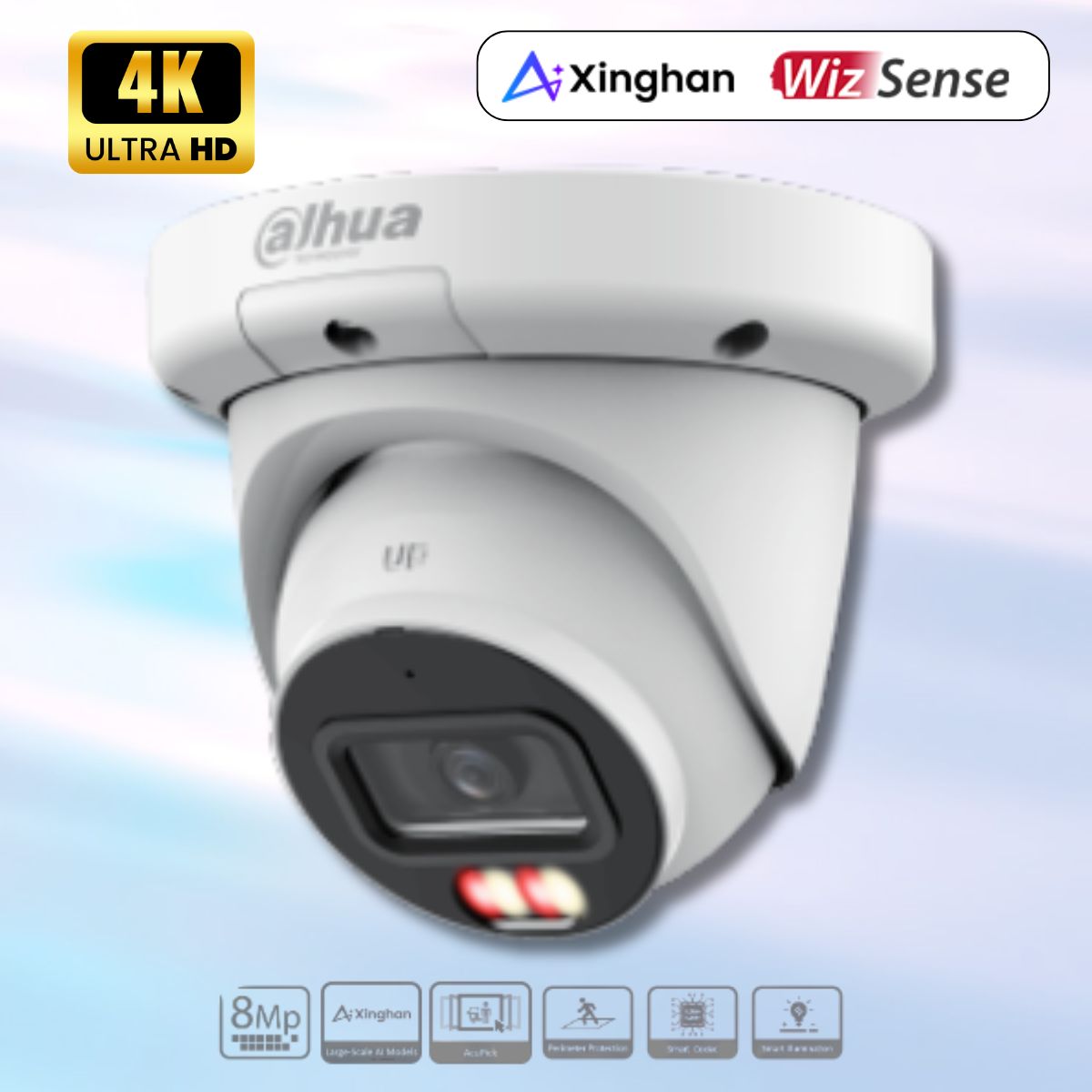 Camera 4K 8MP Dahua DH-IPC-HDW3849QMP-S-IL Đèn trợ sáng + IR 30m, Phân biệt người xe, Mic tích hợp