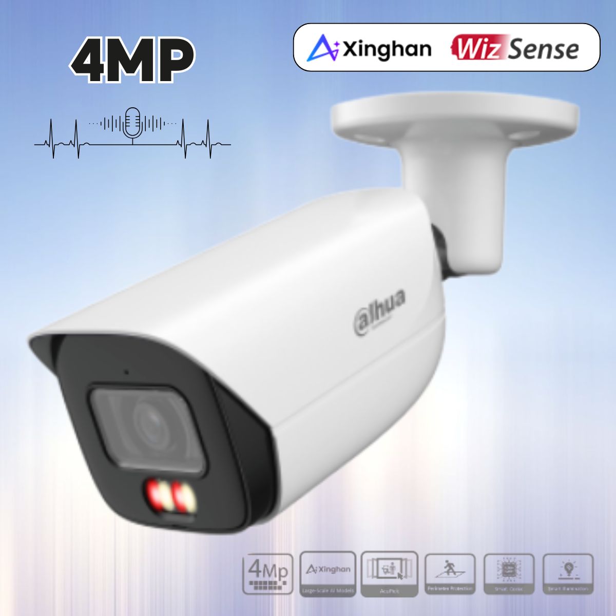 Camera Dahua DH-IPC-HFW3449E-AS-IL 4MP, Đèn LED kép, Đèn trợ sáng + IR 50m, Tích hợp Mic, 12VDC, PoE