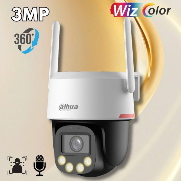 Camera ngoài trời ban đêm có màu WizColor Dahua DH-P3F-PV 3MP Quay 360°, Tích hợp Loa & Mic, Phát hiện người và phương tiện, Lưu trữ 512GB