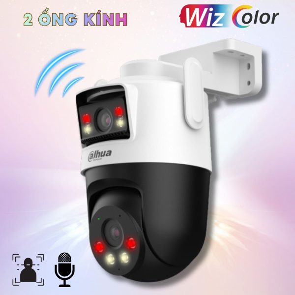 Camera 2 mắt ban đềm có màu WizColor DH-P3D-3F-PV-P Wifi, 3MP+3MP ngoài trời, Auto Tracking, Chiếu sáng 40m, Đàm thoại 2 chiều