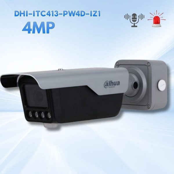 Camera chụp biển số xe Dahua DHI-ITC413-PW4D-IZ1 Tích hợp Loa & Mic, Đèn cảnh báo, Điều khiển Barrier, Ống Kính Varifocal 2.7-12mm