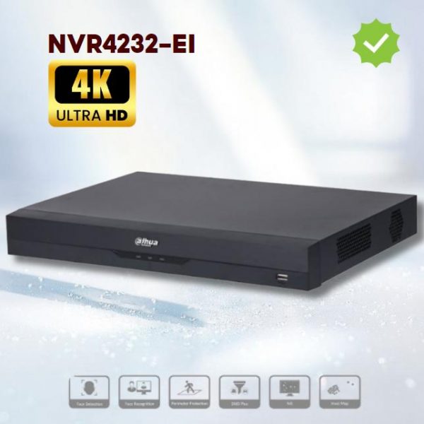Đầu ghi hình WizSense 32 kênh Dahua DHI-NVR4232-EI, 256Mbps, 2 Sata HDD, HDMI 4K, Phát hiện khuôn mặt