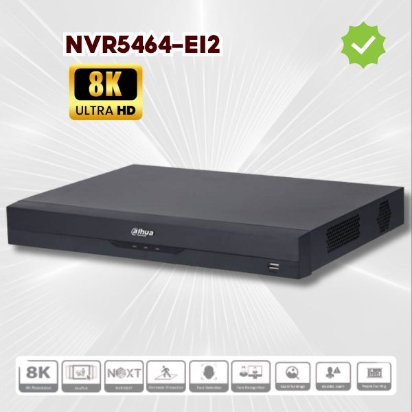 Đầu ghi hình IP 64 kênh Dahua DHI-NVR5464-EI2, Hỗ trợ 8K, XEm lại và xem trực tiếp, 4 sata HDD