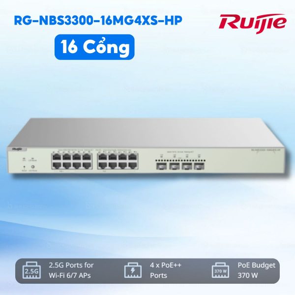 Switch quản lý Layer 2 Ruijie RG-NBS3300-16MG4XS-HP – 16 Cổng 2.5G PoE, 370W, MAC 16K