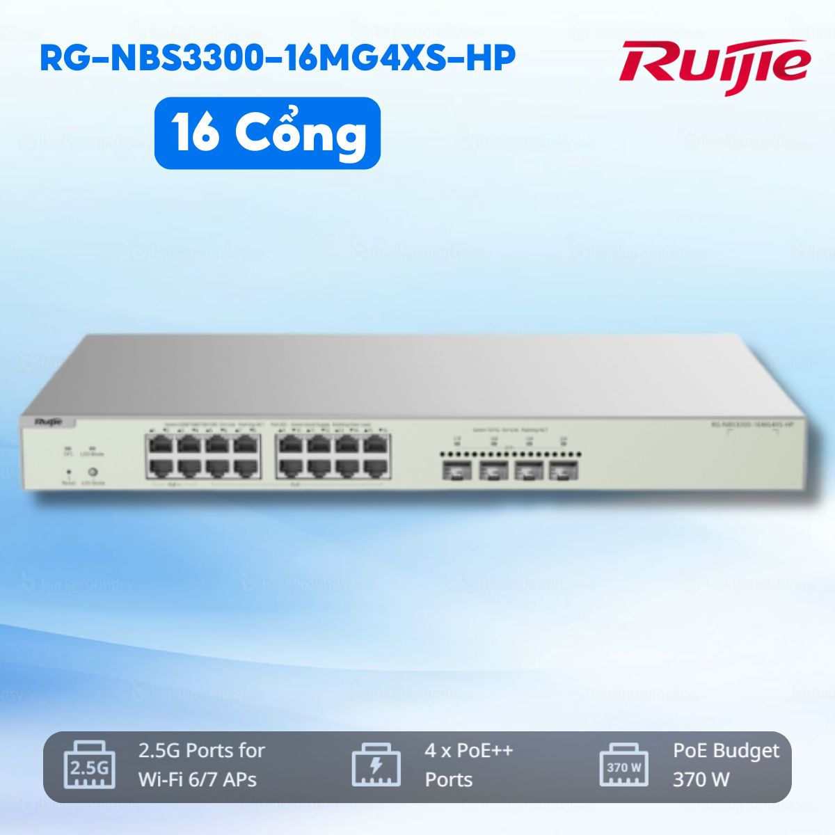 Switch quản lý Layer 2 Ruijie RG-NBS3300-16MG4XS-HP – 16 Cổng 2.5G PoE, 370W, MAC 16K