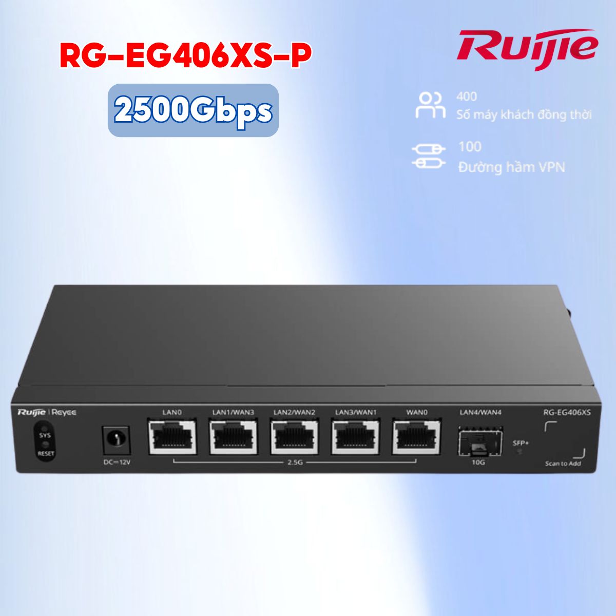 Thiết bị cân bằng tải Ruijie RG-EG406XS-P – 5 cổng, 400 User, PoE 110W, Tích Hợp PoE+, Băng thông 2.5Gbps, RAM: 1GB