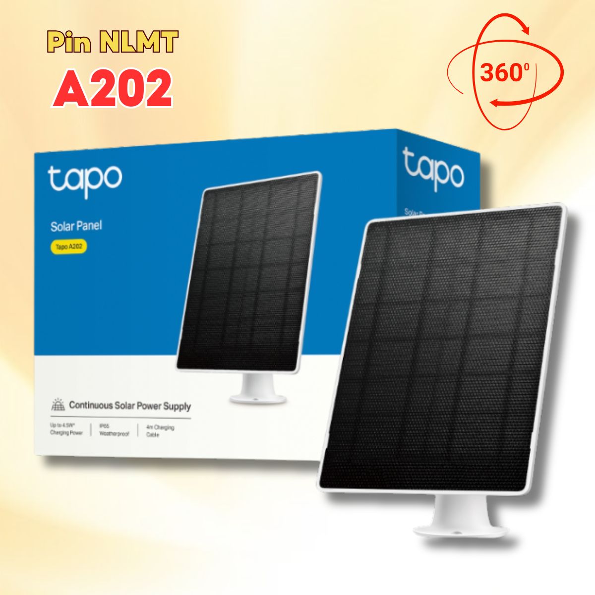 Tấm Pin năng lượng mặt trời Tapo A202 5.2V 4.5W, Dây Sạc 4m, Giá đỡ xoay 360°, Lắp đặt linh hoạt