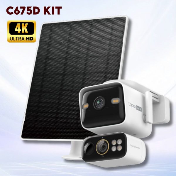 Bộ Camera 2 ống kính chạy bằng NLMT Tapo C675D KIT 4K Phát hiện chuyển động, Âm thanh 2 chiều, Cảnh báo đèn & còi