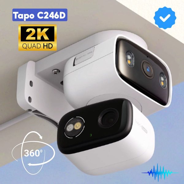 Camera 2 ống kính 2K Tapo C246D Xoay 360°, Phát hiện tiếng trẻ em khóc, Đàm thoại 2 chiều, Điều khiển bằng giọng nói