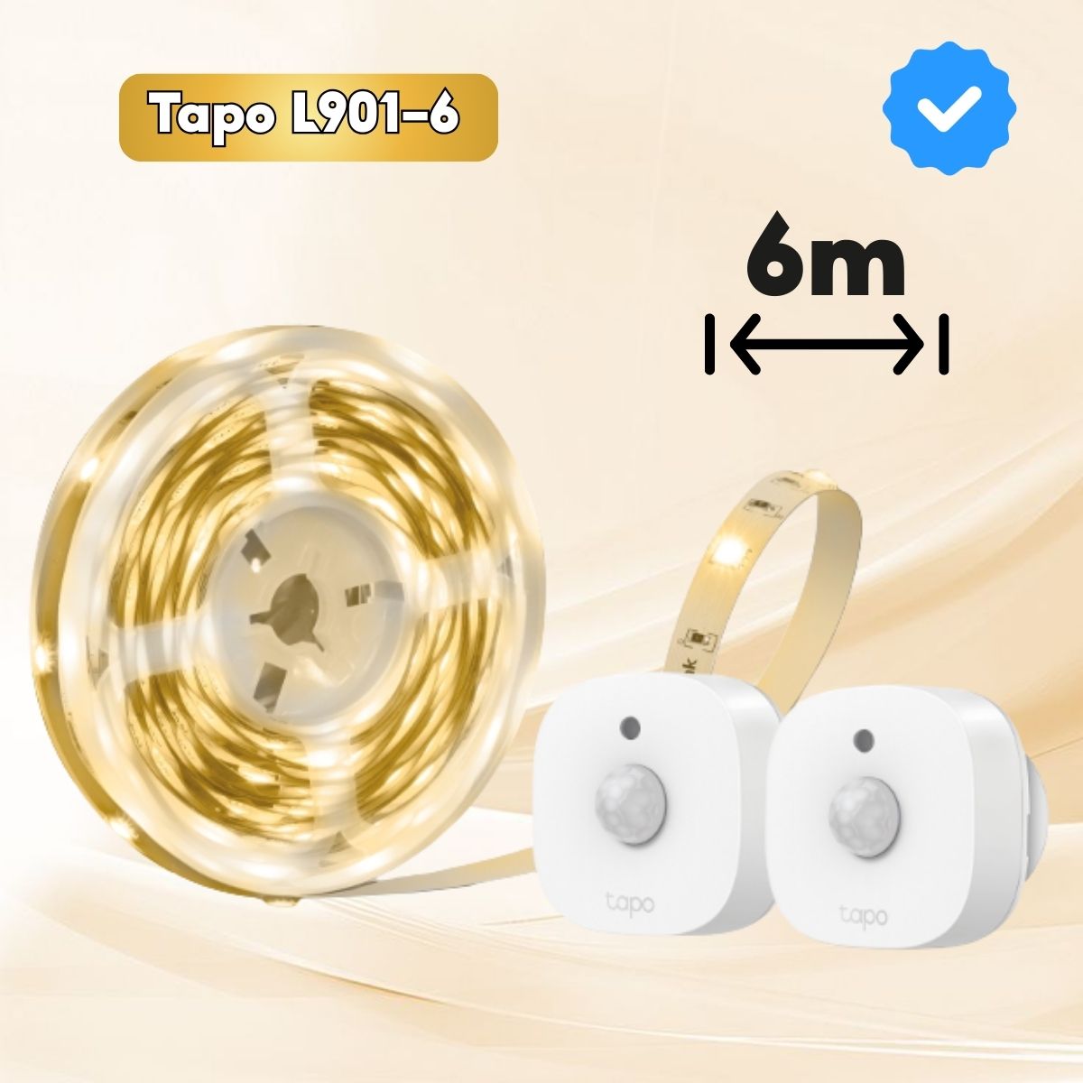 Dây LED thông minh Wi-Fi cảm biến kép Tapo L901-6 Phạm vi 6m, 3 mức nhạy, Tự động bật - tắt