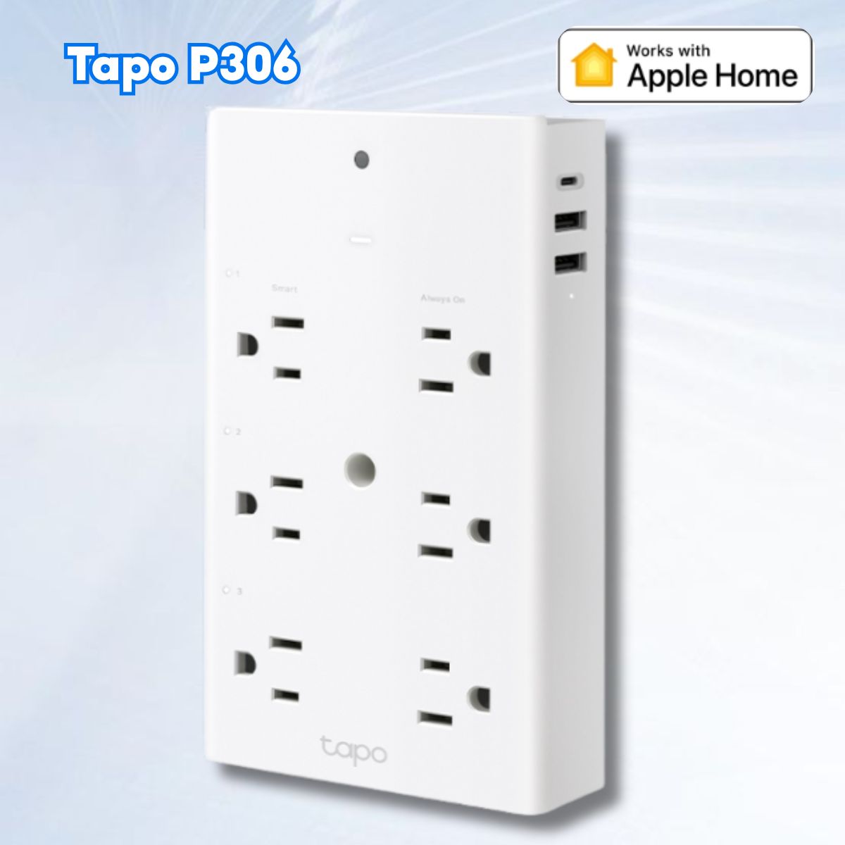 Ổ cắm Wi-Fi Đa năng 3 cổng thông minh Tapo P306 9-trong-1, Sạc nhanh USB 18W, Điều khiển bằng giọng nói, Hẹn giờ