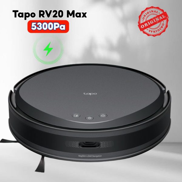 Robot hút bụi và lau nhà điều hướng bằng MagSlim™ LiDAR Tapo RV20 Max Lực hút 5300Pa, Pin 3 giờ (2600mAh), Chống rơi, Điều khiển từ xa