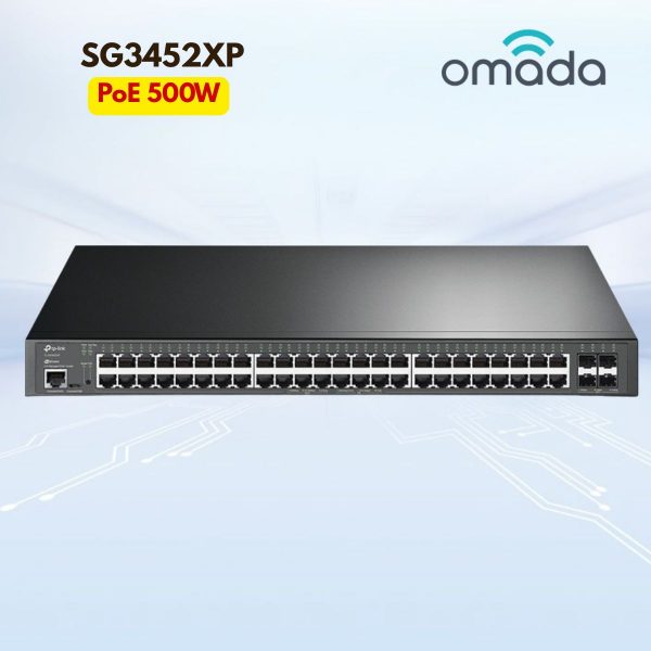 Switch mạng Tp-Link Omada SG3452XP 48 cổng Gigabit và 4 cổng 10GE SFP+ L2+, PoE 500W, Hỗ trợ Rack 19-inch 1U