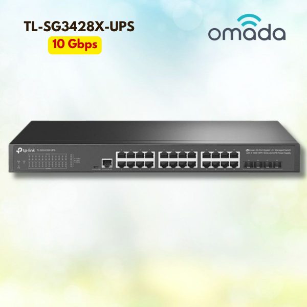 Bộ chuyển mạch JetStream 24 cổng Gigabit L2+ Omada TL-SG3428X-UPS, 4 khe cắm SFP+ 10 Gbps, Uplink 10G, Tích hợp 2 nguồn dự phòng UPS