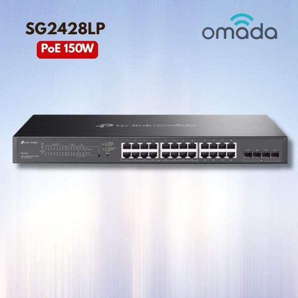 Switch Managed L2+ PoE+ TP-Link Omada SG2428LP 16 Cổng PoE+ 150W, 4 Khe SFP, Không quạt, PoE 150W
