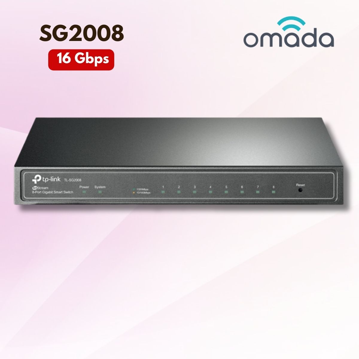 Switch Smart 8 cổng Gigabit TP-Link Omada SG2008 Băng thông 16 Gbps, 8 cổng RJ45 10/100/1000Mbps