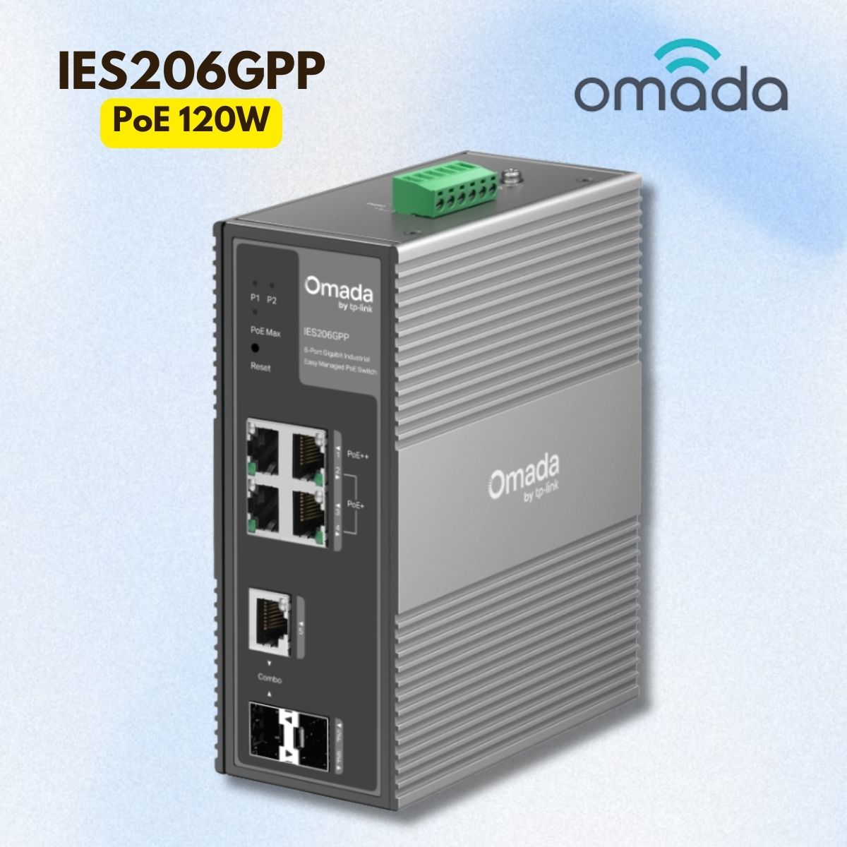 Switch Công nghiệp 4 cổng Omada IES206GPP 1 Cổng PoE++ 60W, 3 Cổng PoE+, Chịu nhiệt 75°C, Truyền 250m