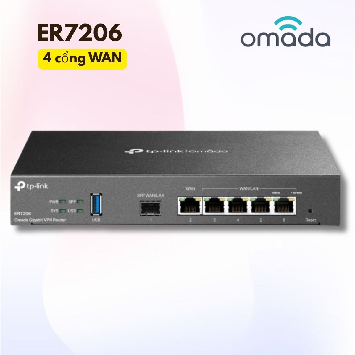 Bộ định tuyến VPN Gigabit Omada ER7206 Cân Bằng Tải 4 Cổng WAN, 150.000 Sessions, Hỗ Trợ SFP & VPN IPsec
