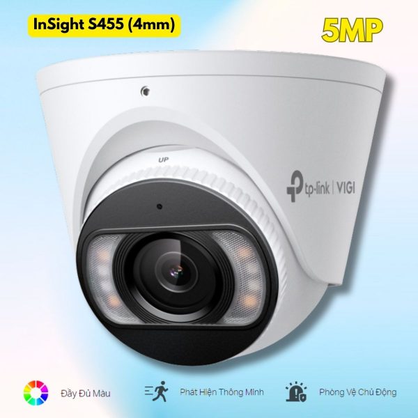 Camera Turret 5MP VIGI InSight S455 (4mm) Đàm thoại 2 chiều, Nhìn đêm kép (Full-Color & IR), 120dB WDR